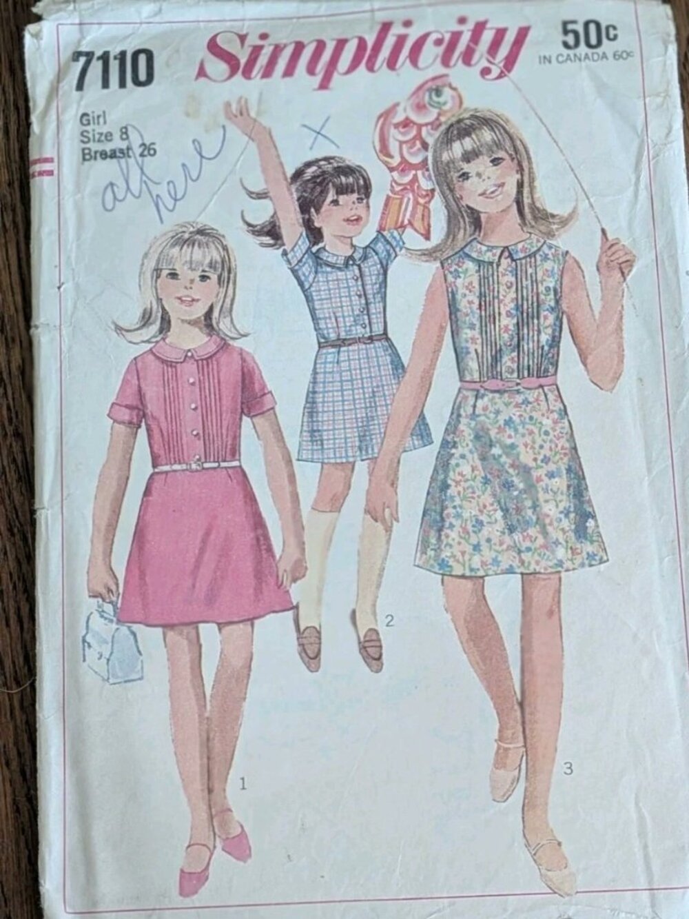 Vtg 1967 Simplicity 7110 Girls Dress Sew Size 8 Breast 26